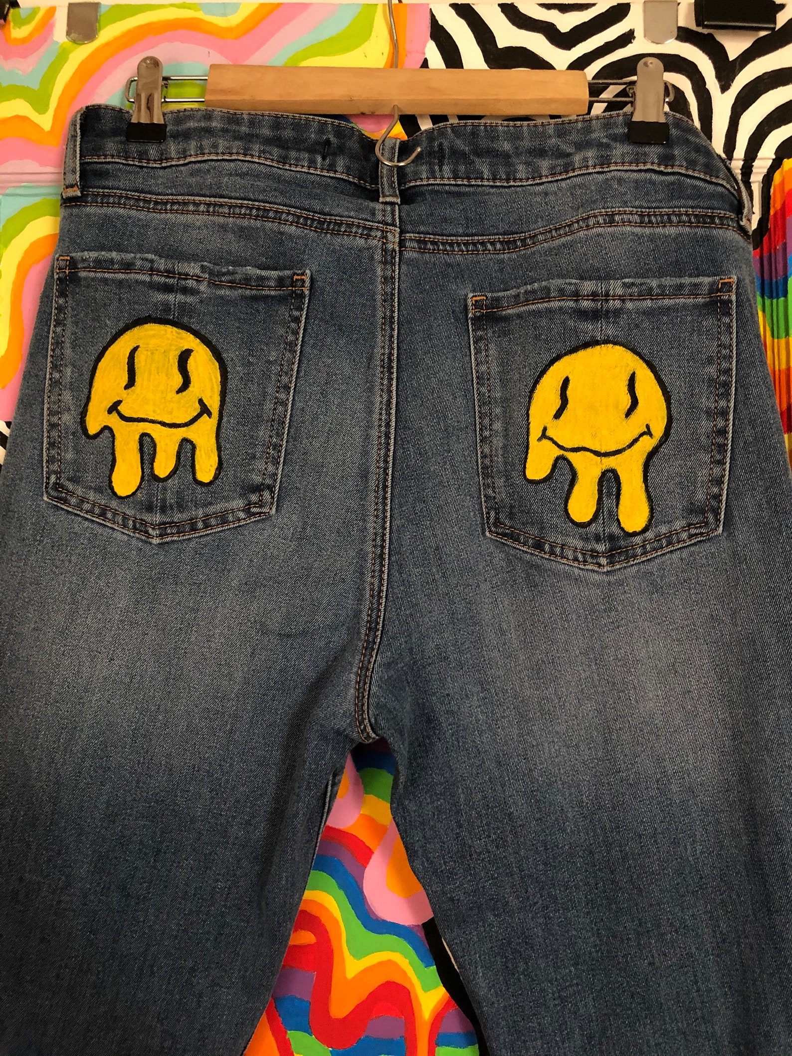 baggy jeans with smiley face
