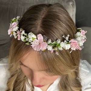 Pink  Wedding flower hair piece, Flower headband, Flower hair piece, Wedding tiara, Wedding flower crown