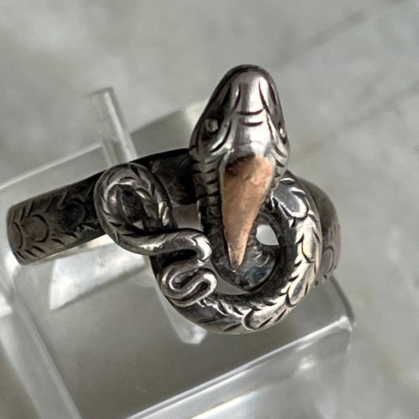 Antique Victorian silver and gold snake ring