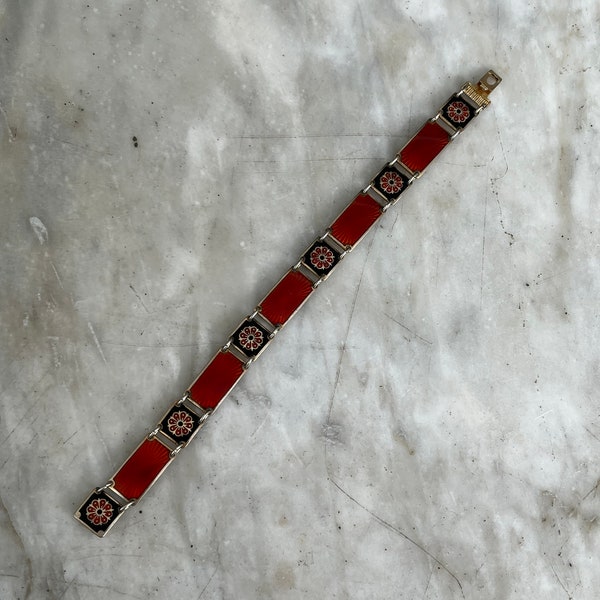 Vintage Venetian red enamel silver gilt bracelet by David Andersen.