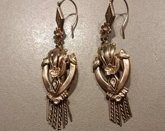 Boucles D'oreilles Dormeuses Victoriennes - Or Rose 18k, Goutte Et Décorations Ciselées (circa 1880) - Occasion