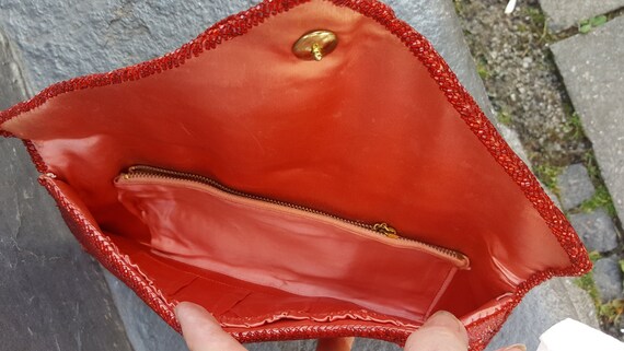 1950s scarlet red bead encrusted clutch. - image 3