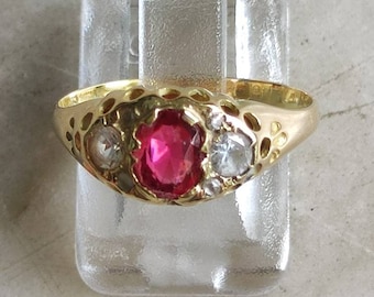Victorian 18ct ring set with a synthetic ruby and spinels.