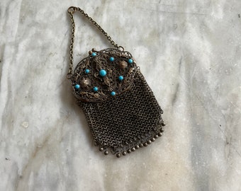 Antique French chain purse set with turquoise stones.