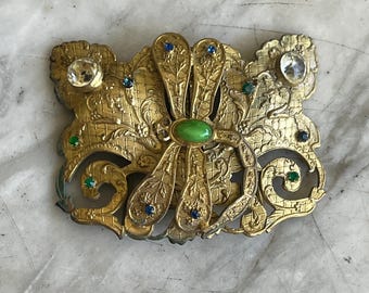 Hebilla de libélula de ormolu de dos piezas estilo Art Nouveau antigua