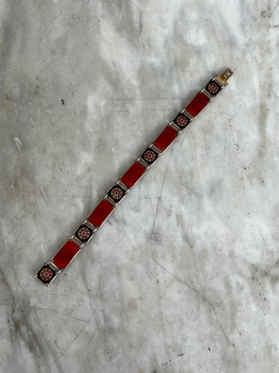 Vintage Venetian red enamel silver gilt bracelet … - image 1