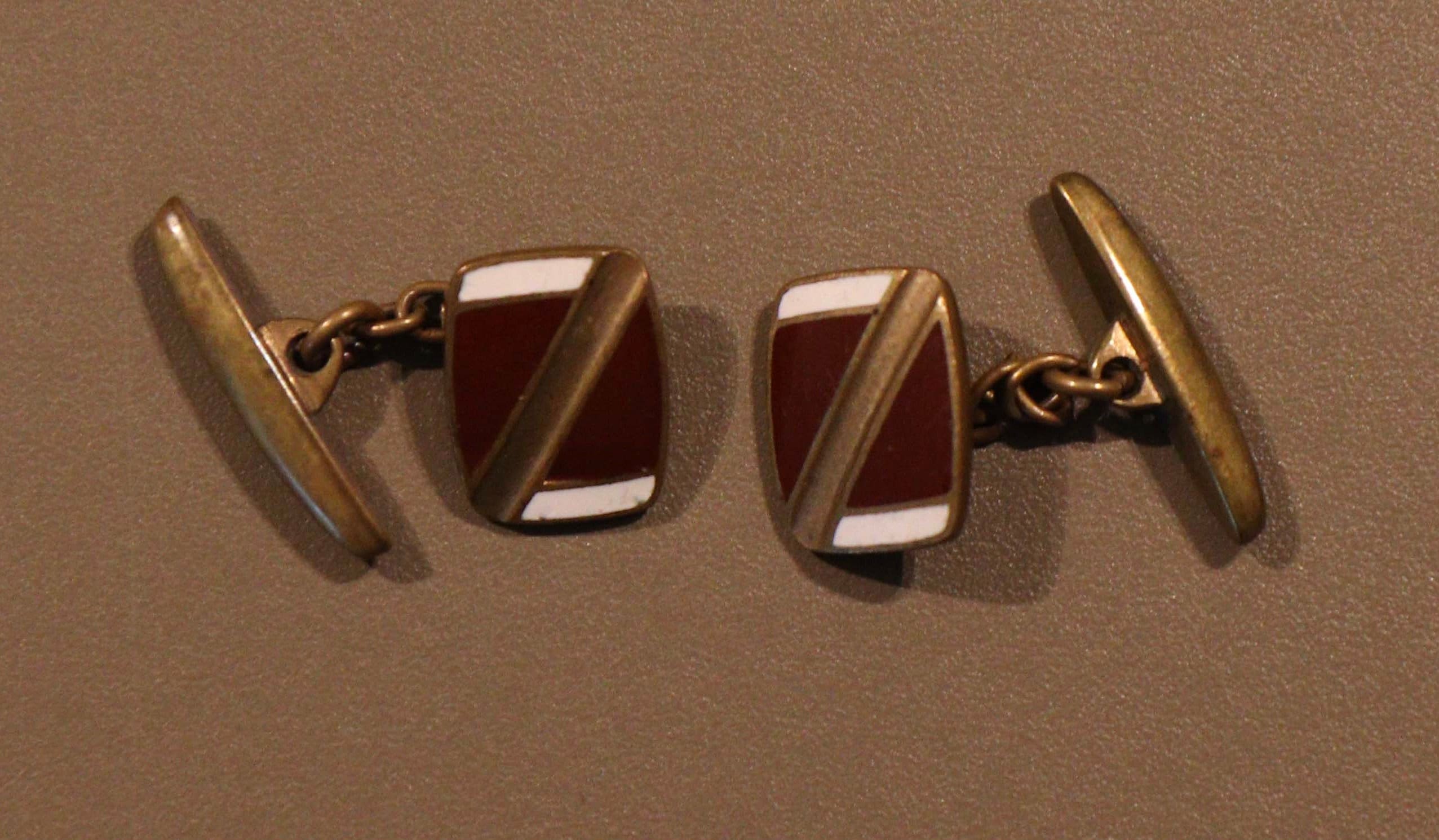 Boutons De Manchette En émail Art Déco 14k Signés GHISO - Occasion Vintage