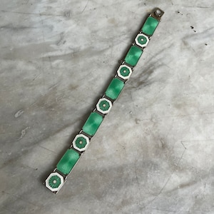 Vintage Norwegian green and white sterling silver enamel bracelet