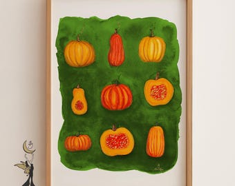 Pumpkin Watercolor Art Print: Whimsical Autumn Decor