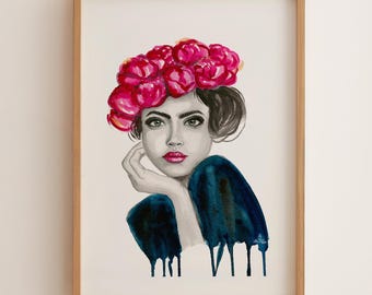 Watercolor Woman Floral Print: Abstract Feminine Wall Art