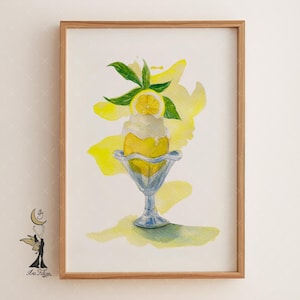 Lemon Ice Cream Watercolor Print: Amalfi Kitchen Wall Art