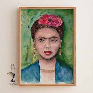 Frida Portrait Print: Floral Watercolor, Mexican Wall Art