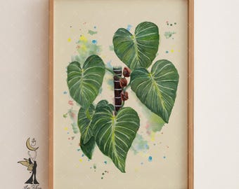 Philodendron Watercolor Print: Botanical Green Wall Art