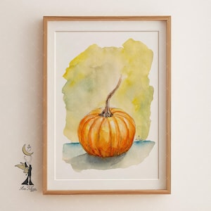 Impressão em aquarela de abóbora: arte aconchegante para cozinha de fazenda no outono