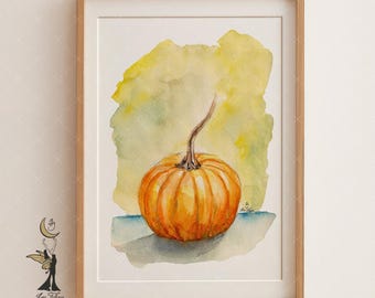 Pumpkin Watercolor Print: Cozy Fall Farmhouse Kitchen Art