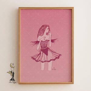Vintage Fashion Print: Pink Retro Glam Woman Illustration