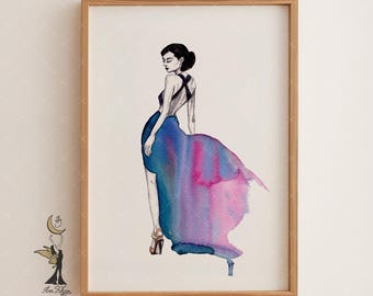 Watercolor Fashion Illustration Print – Elegant Woman Wall Art, Chic Feminine Decor