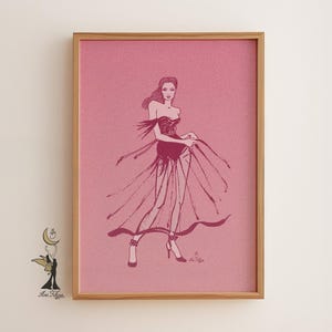 Pink Fashion Illustration Art Print: Coquette Room Decor
