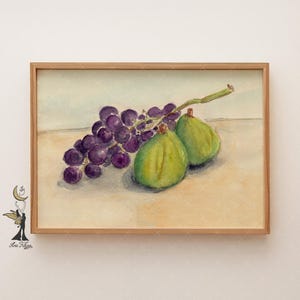 Fig and Grape Art Print, Fruit Wall Art, Watercolor Wall Art, Rustic kitchen Wall Art, Botanical Prints, Fall kitchen Decor, Minimalist Art
