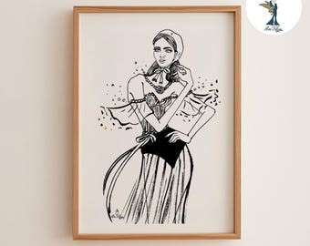 Art Deco Fashion Illustration Print, Parisian Woman Sketch