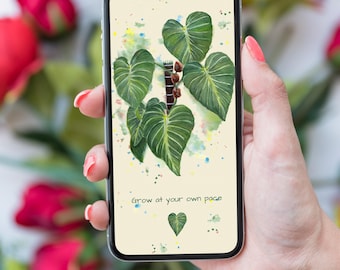 Watercolor Philodendron Plant Phone Wallpaper (Digital Download)