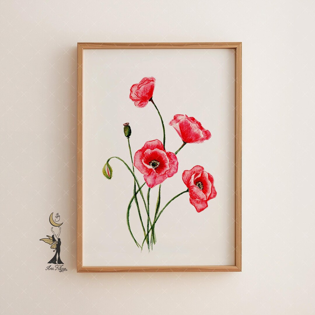 Red Poppy Watercolor Print: Botanical Garden Flower Wall Art - Etsy