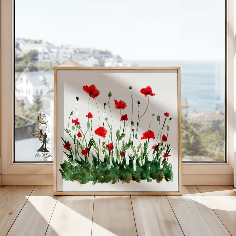 Red Poppy Field Watercolor Print: Cottagecore Floral Wall Art - Etsy