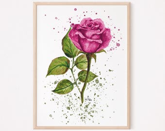 Aquarell Rose Kunstdruck: zauberhafte rosa Blumen-Illustration