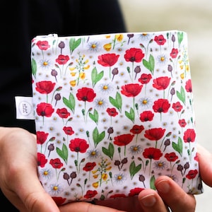 Bolsa de algodón pradera con ilustración original. Con cremallera. Para cosméticos, cosas pequeñas en bolsos, materiales de arte, pasaportes y auriculares.
