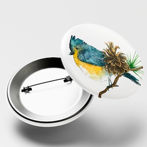 Badge with Tufted titmouse - original aquarelle illustration