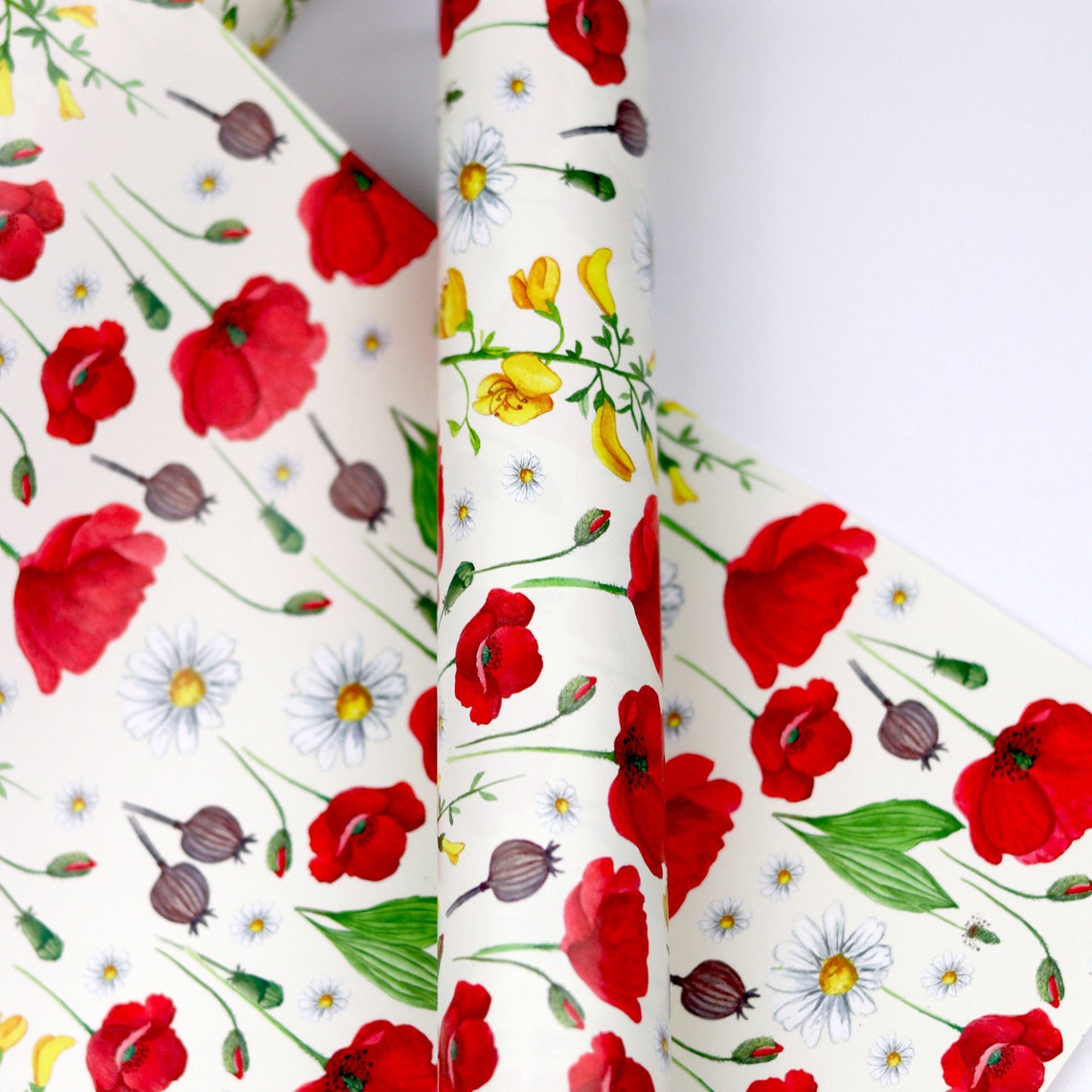 Meadow Themed Wrapping Papper. Gift Wrap With Herbs and Flowers.