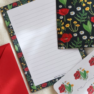 Set per scrivere lettere / set di lettere illustrato - fiori di campo / Carta da lettere, buste, adesivi, cartoline