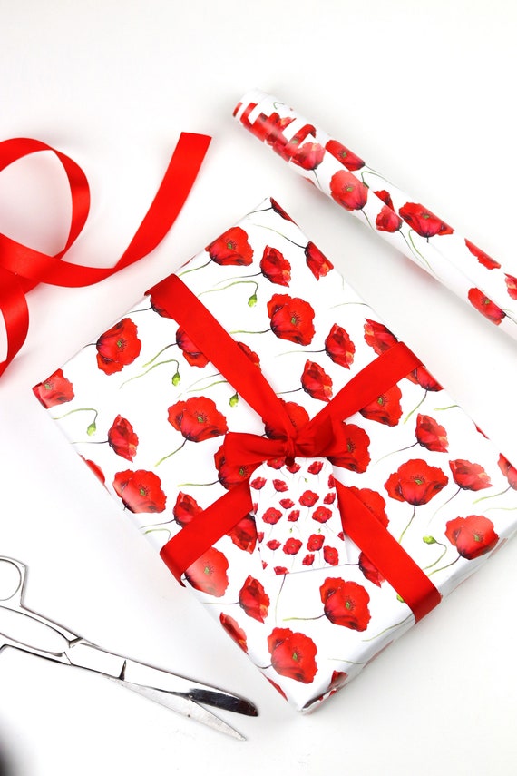 Poppy Themed Wrapping Papper. Gift Wrap With Poppies. - Etsy