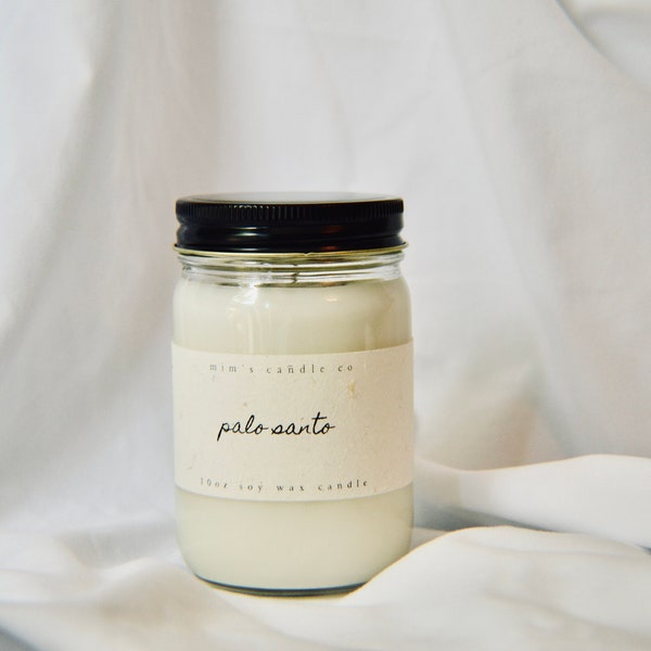 All Natural Handmade Soy Wax Candle - Plantable Seed Paper - Low Waste 10 oz Soy Candle Eco Friendly - Palo Santo