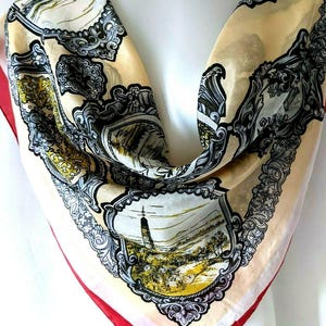 Écharpe en soie carrée vintage West Lake