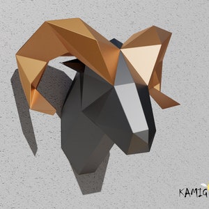 Ram Head Papercraft 3D Goat Wall art Low Poly Downloadable DIY template Head Wall Decor DIY Gift Sculpture template