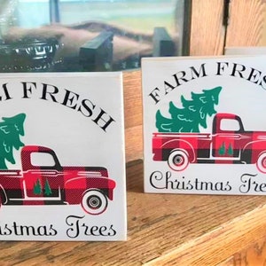 Christmas Tree Truck Sign for Living Room Rustic Christmas Tree Sign with Truck Christmas Decor Farmhouse Buffalo Plaid Sign