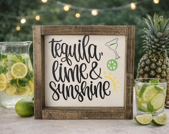 Tequila Lime & Sunshine Wood Sign | Summer Bar Decor | Tropical Kitchen Sign | Margarita Bar Wall Art