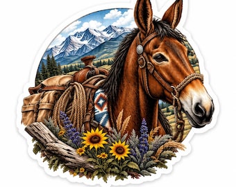 Mule Sticker | Western Mule Decal | Pack Mule Sticker | Mule Lover Gift | Hiking & Outdoor Sticker | Ranch Sticker