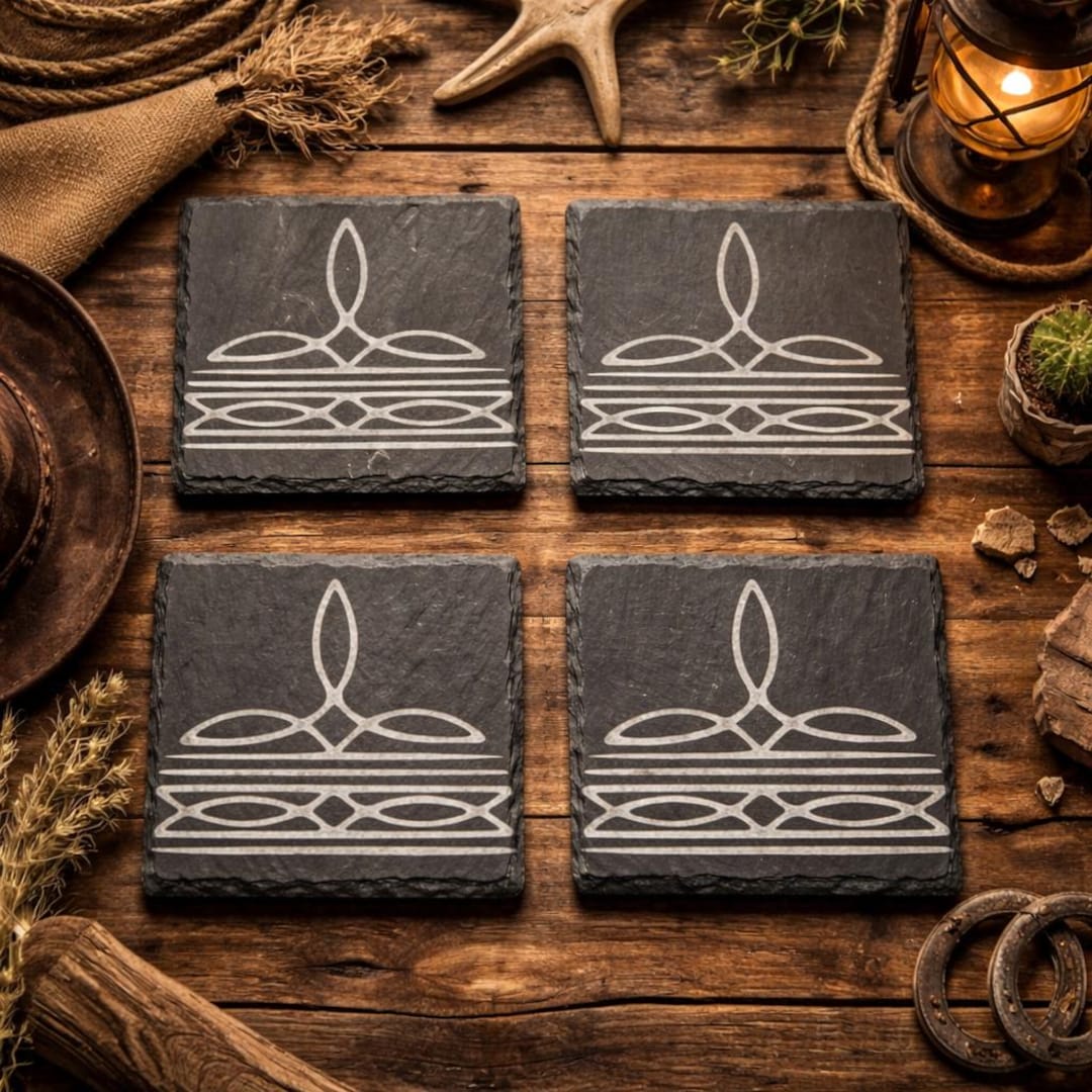Cowboy Boot Stitch Slate Coasters | Western Bar Decor | Rustic Ranch ...