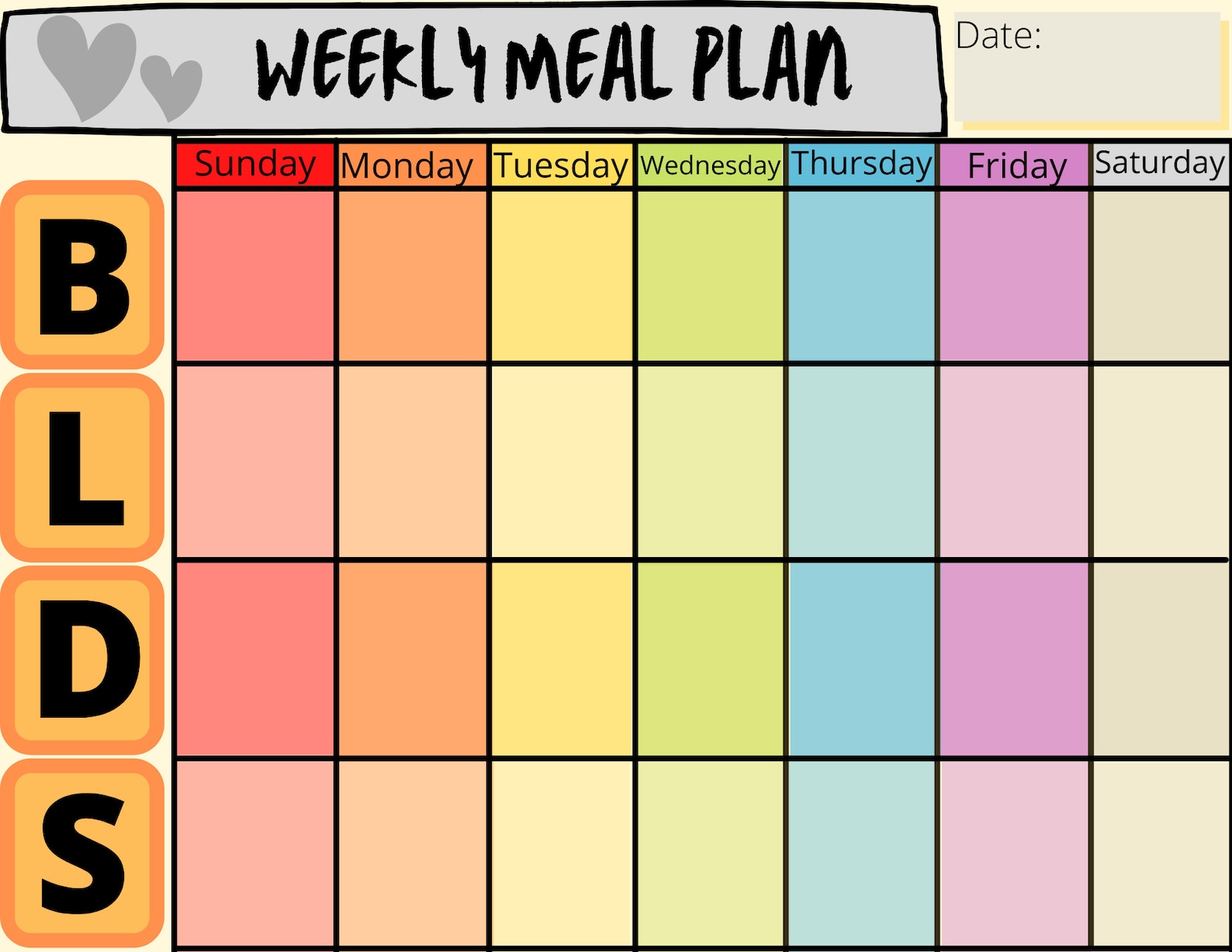 Weekly Meal food schedule printable Instant PDF Download Etsy