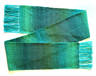 Handwoven Scarf - Green Gradient Scarf with Fringe