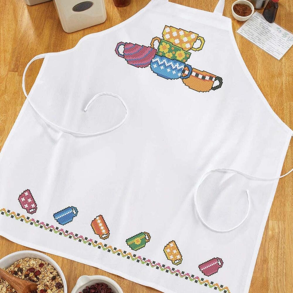 Cup Stack Apron Stamped Cross Stitch Etsy