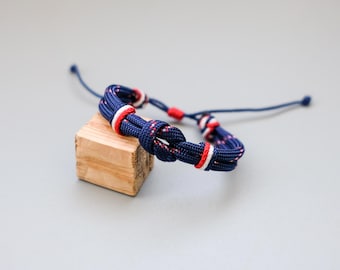 Bracelet en paracorde réglable bleu blanc rouge