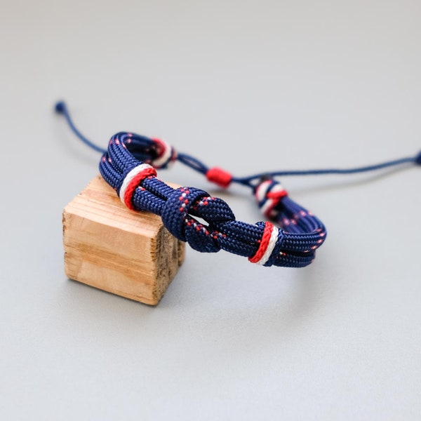 Bracelet en paracorde réglable bleu blanc rouge