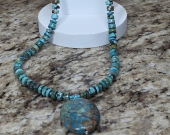 Colgante grande de jaspe, collar de jaspe y turquesa