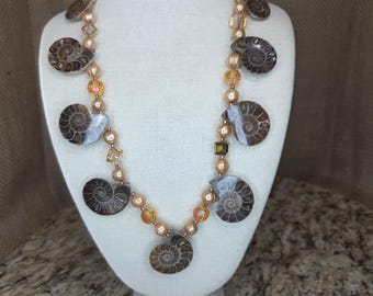 Collar de ammonites, collar de ammonites y perlas, collar de fósiles, collar de ammonites múltiples, collar de fósiles múltiples