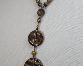 Colgante de ojo de tigre, colgante doble de ojo de tigre, collar de ojo de tigre