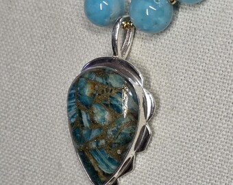 Colgante de amazonita de cobre, collar de amazonita y cuentas de oro, collar de amazonita