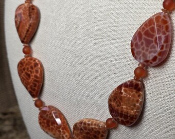 Collar de ágata de fuego, collar de ágata de fuego en forma de lágrima, collar de ágata roja/naranja